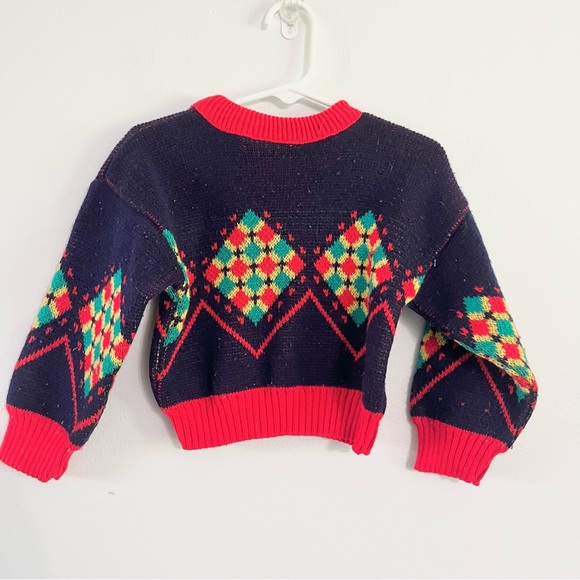 Vintage JPI Company Infant Sweater Red Blue Argyle Style w Diamonds Approx 18Mos - Picture 5 of 6